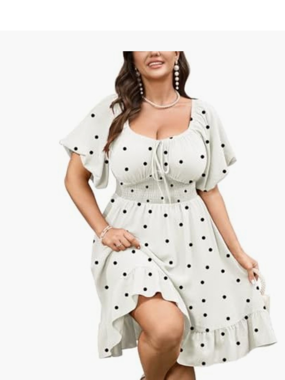 NEW NWT SheStarr Women’s White Polka Dot Smocked Waist Dress Sz 4X(24)